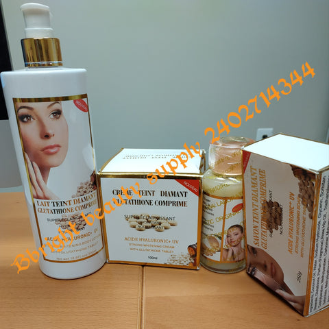Glutathione comprime super fort 500ml  strong whitening lotion set (lotion,serum,face cream,soap)