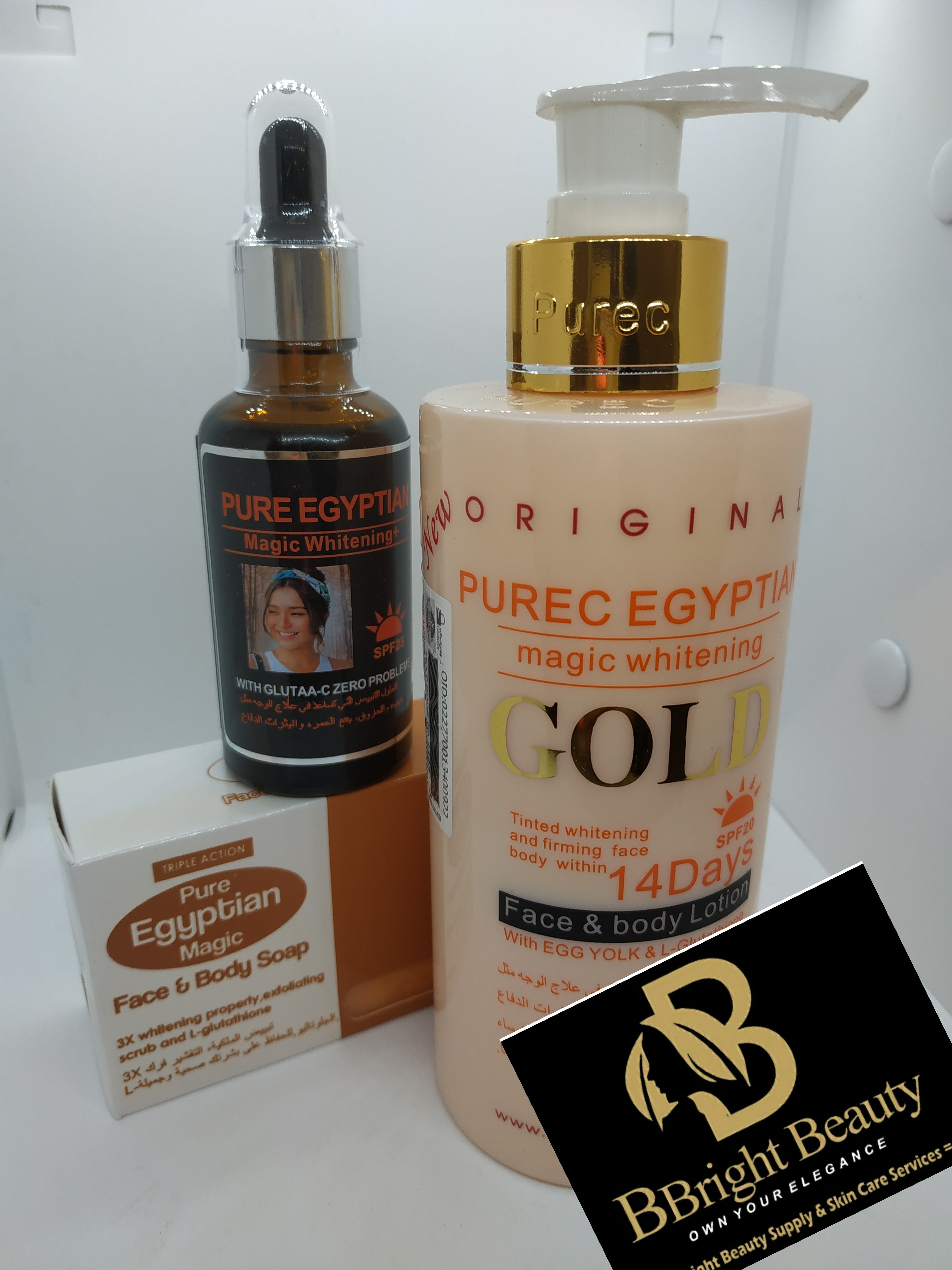 Pure Egyptian magic whitening lotion set(lotion,serum soap)