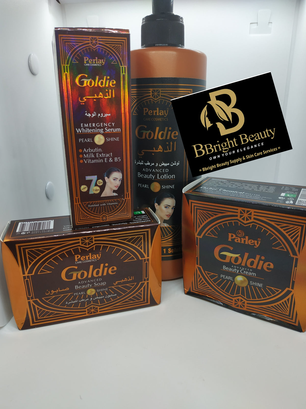 Goldie parley lotion full set(lotion 550ml,soap,serum,face cream)