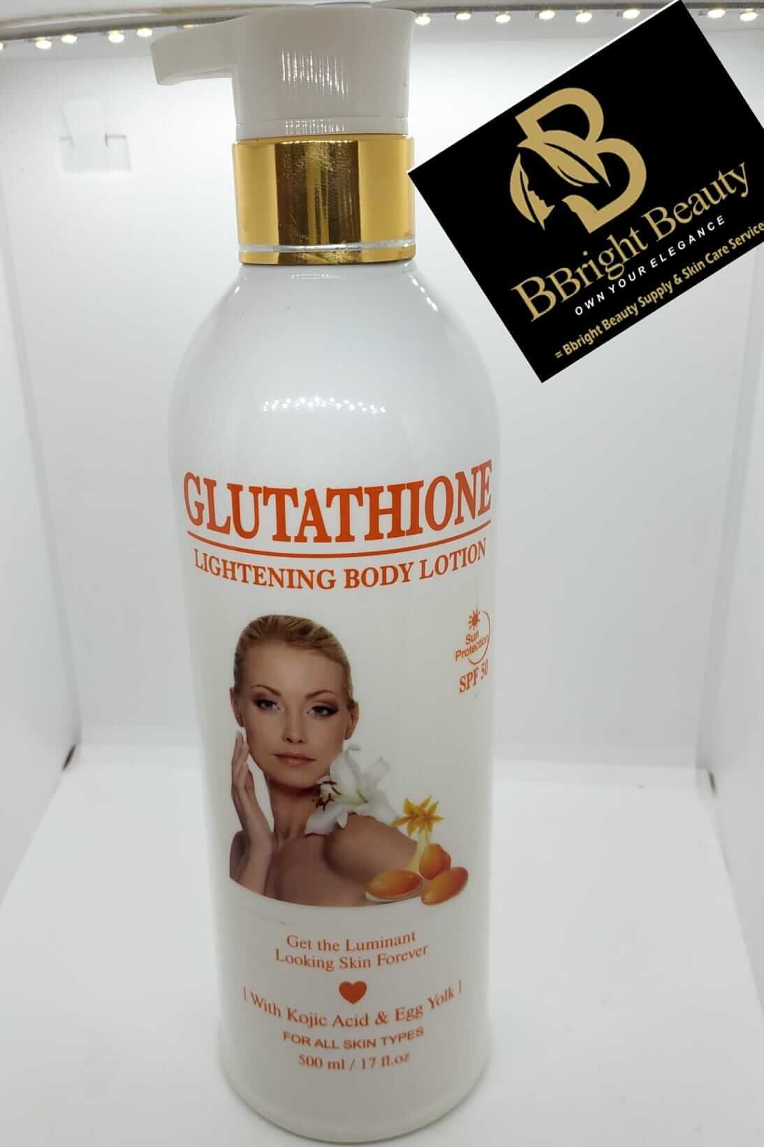 Glutathione lightening body lotion with kojic acid & egg yolk plus spf50 500ml
