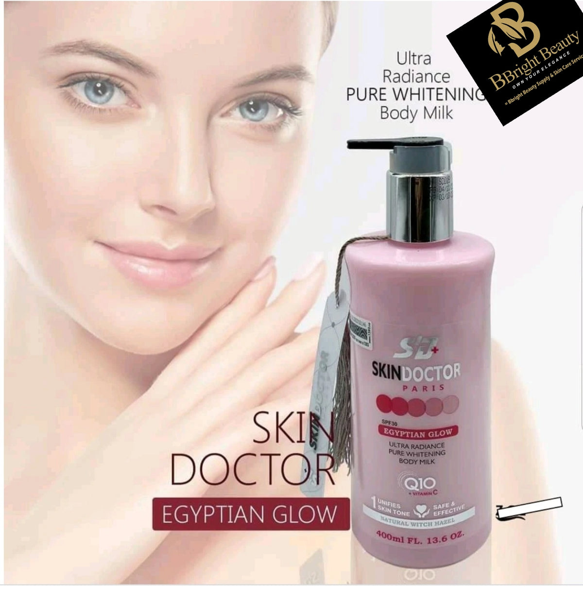 Original Skin Doctor Paris Egyptian Glow Ultra Radiance Pure Whitening Body Milk with SPF 30 400ml