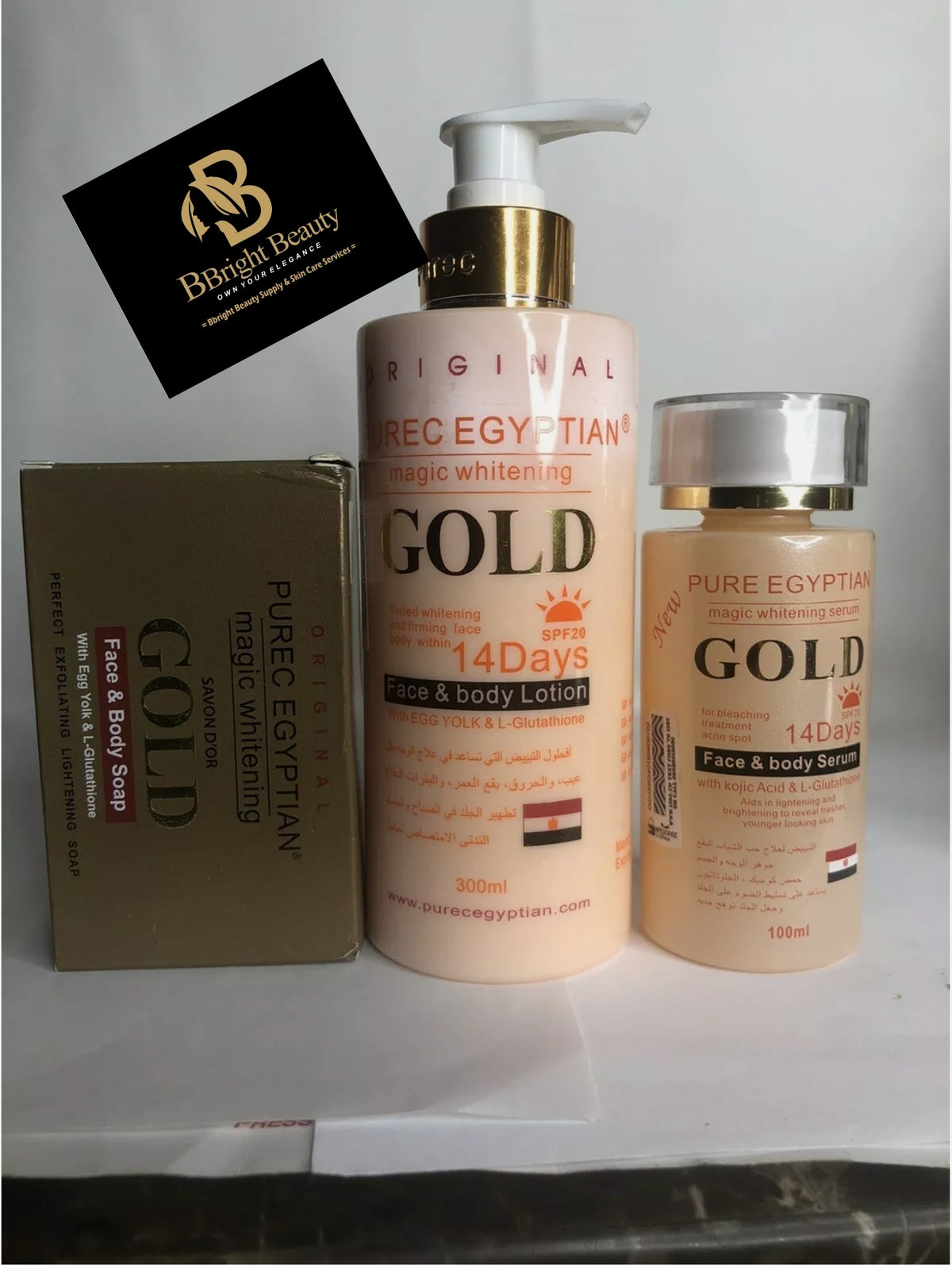 Pure Egyptian Magic Whitening Gold lotion set(Lotion,soap,serum)