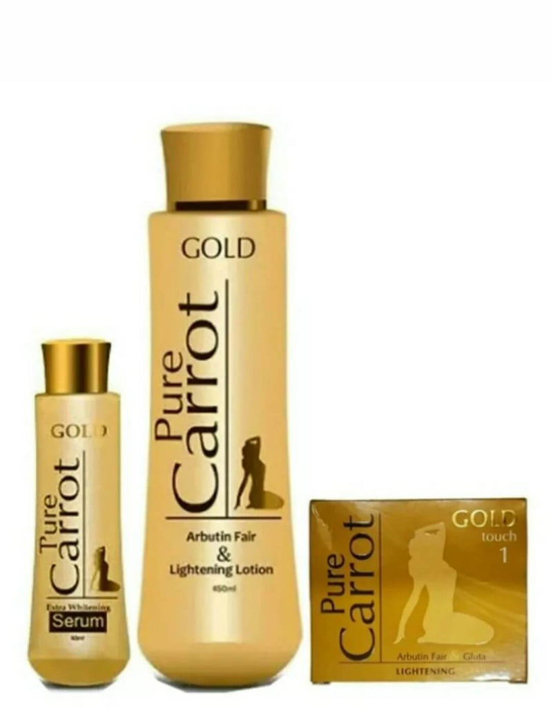 Pure Carrot Gold Arbutin Fair & Lightening Lotion Set(Serum,Soap,Lotion)