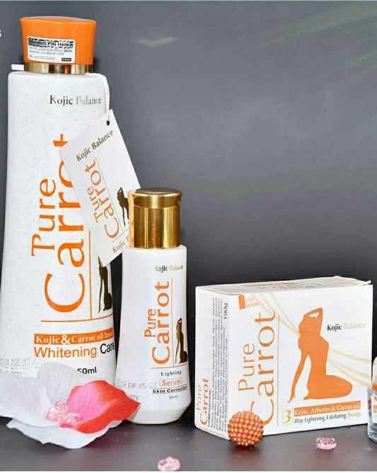 Pure Carrot with Kojic Whitening Care Lotion Set(Lotion,Serum,Soap)